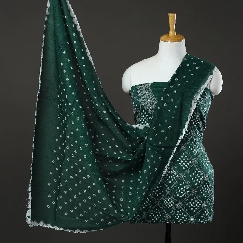 Members Only Green - 3pc Tie & Dye Satin Cotton Bandhani Dress Material 02