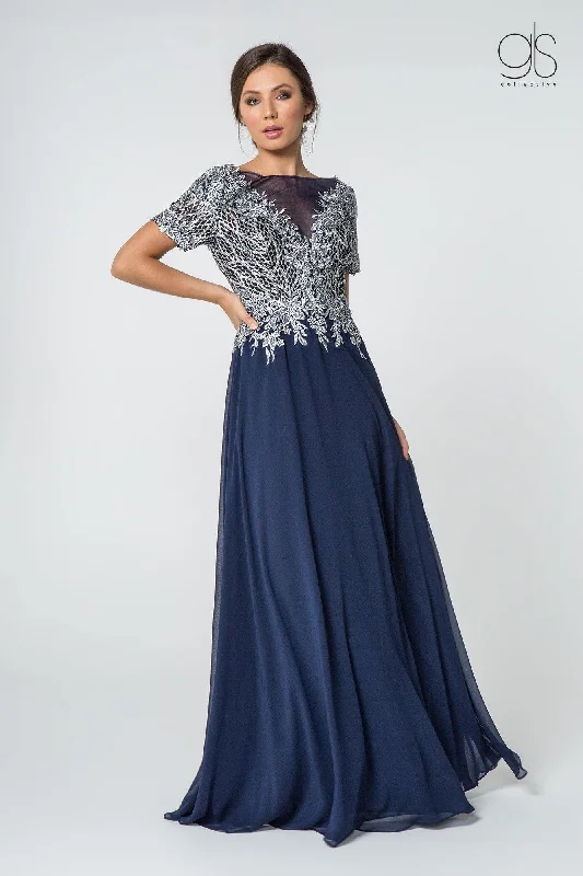 Season Finale Sale Long Formal Mother of the Bride Metallic Lace Chiffon Dress Sale