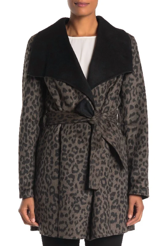 Extra Savings Ella Double Faced Wool Wrap Belted Coat In Leopard