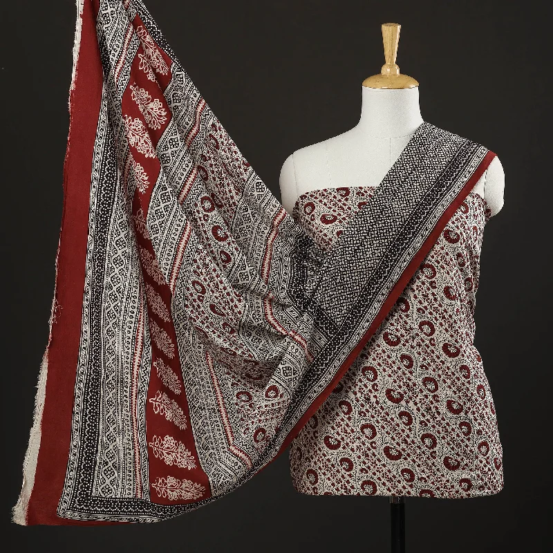 Reduced Prices Beige - 3pc Natural Dyed Cotton Bagh Print Suit Material Set 08