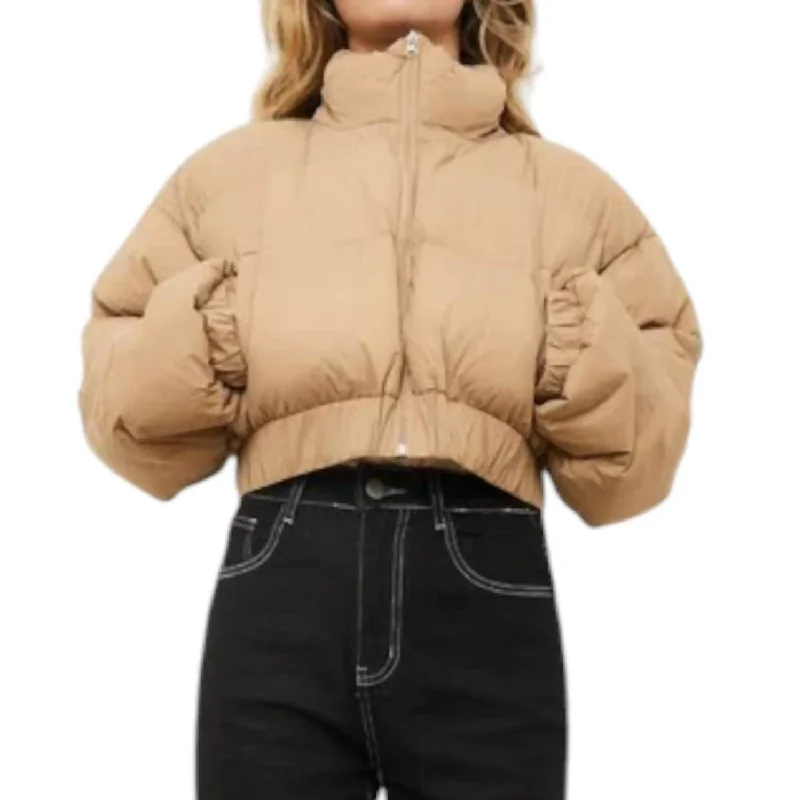 Don't Miss Bitzy Puffer Jacket In Beige
