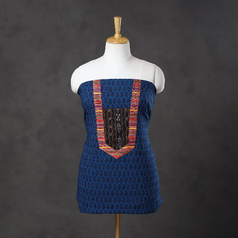 Act Fast Blue - Bagh Print Cotton Kurta Material with Patchwork (3m) 12