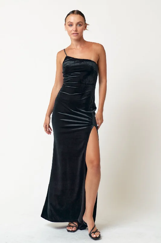 Closeout Long One Shoulder Velvet Dress