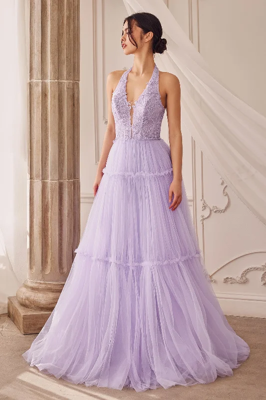 Bonus Savings Andrea & Leo A1206 Long Halter A-Line Prom Dress