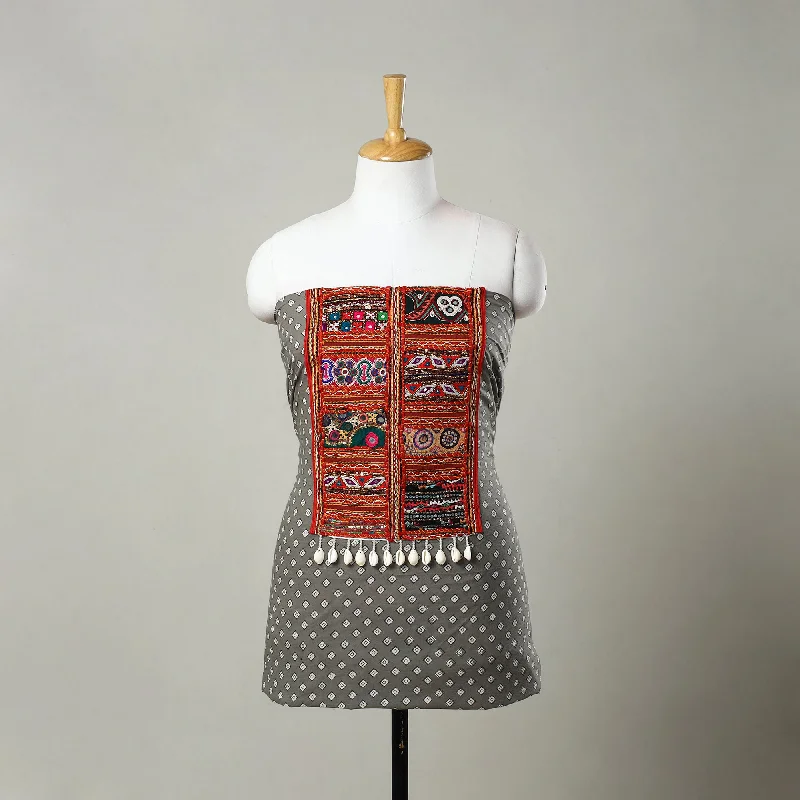 Instant Savings Grey - Kutch Embroidery Cotton Akola Kurta Material (3m) 04