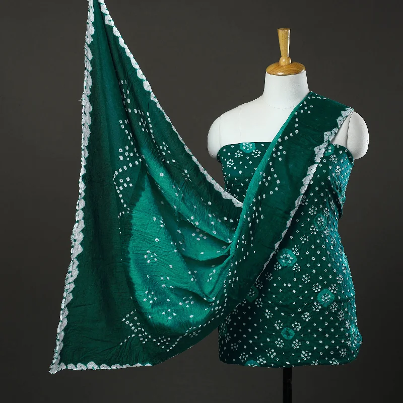 Referral Discount Green - 3pc Tie & Dye Satin Cotton Bandhani Dress Material 53