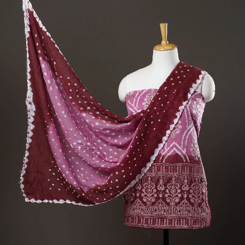 Price Buster Purple - 3pc Satin Cotton Kutch Bandhani Dress Material 59