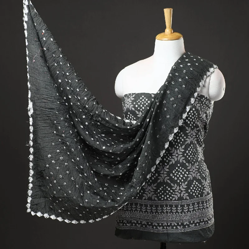 Closeout Black - 3pc Kutch Bandhani Tie-Dye Cotton Suit Material Set 194
