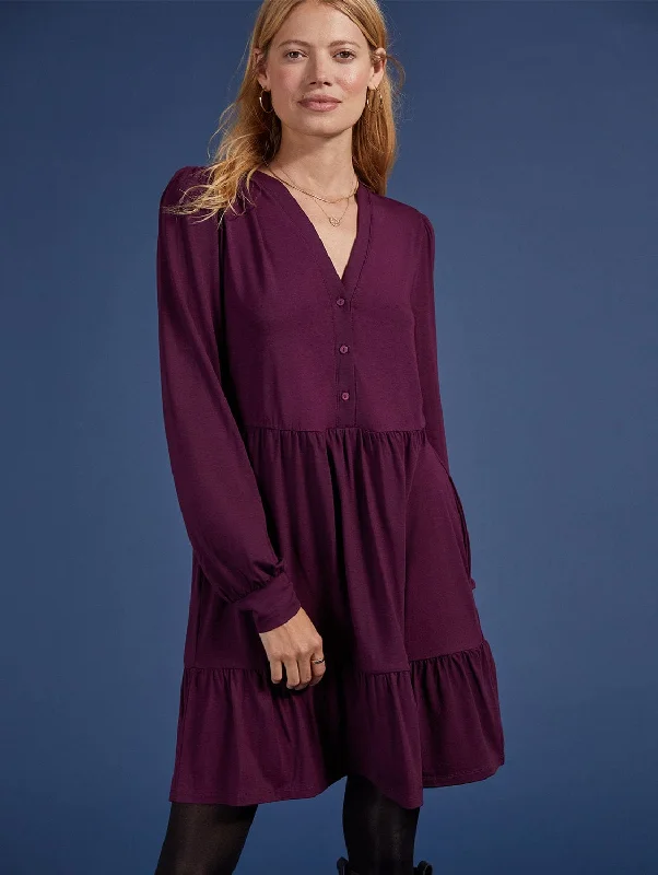 Great Bargains Ramona LENZING™ ECOVERO™ Jersey Tiered Dress | Dark Cherry