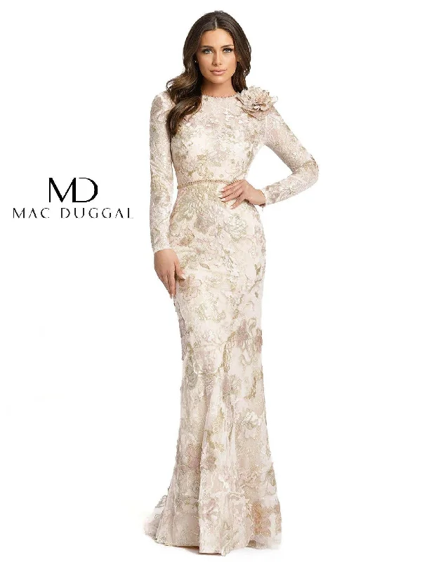 YEAR-End Sale Mac Duggal 11174 Floral Lace Long Sleeve Formal Gown Sale