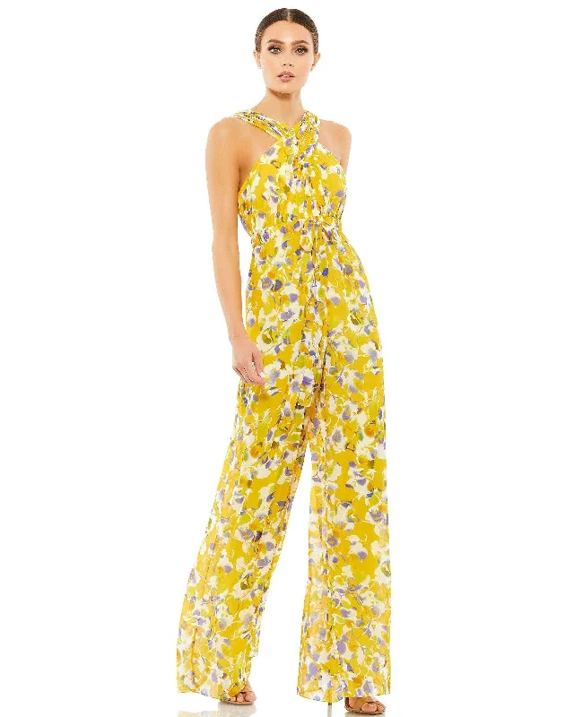New Deals Mac Duggal 55433 Formal Floral Print Halter Jumpsuit