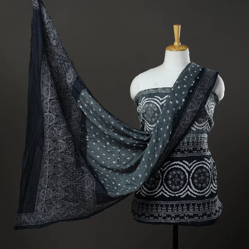 Quick Sale Grey - 3pc Kutch Tie-Dye Satin Cotton Bandhni Dress Material 37