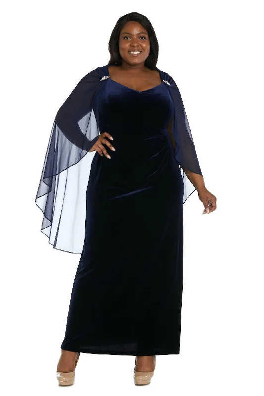 Quick Sale R&M Richards 2668W Long Plus Size Velvet Cape Dress