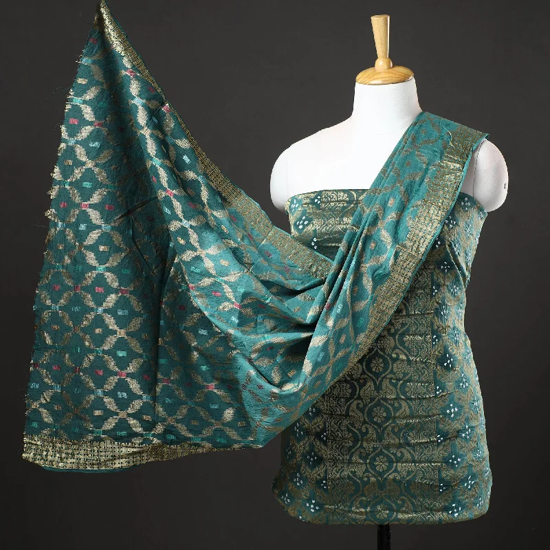 Exclusive Savings Green - 3pc Kutch Bandhani Tie-Dye Gadwal Satin Cotton Suit Material Set 181