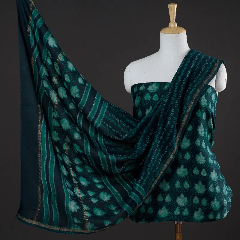 Crazy Savings Green - 3pc Akola Block Printed Chanderi Silk Suit Material Set