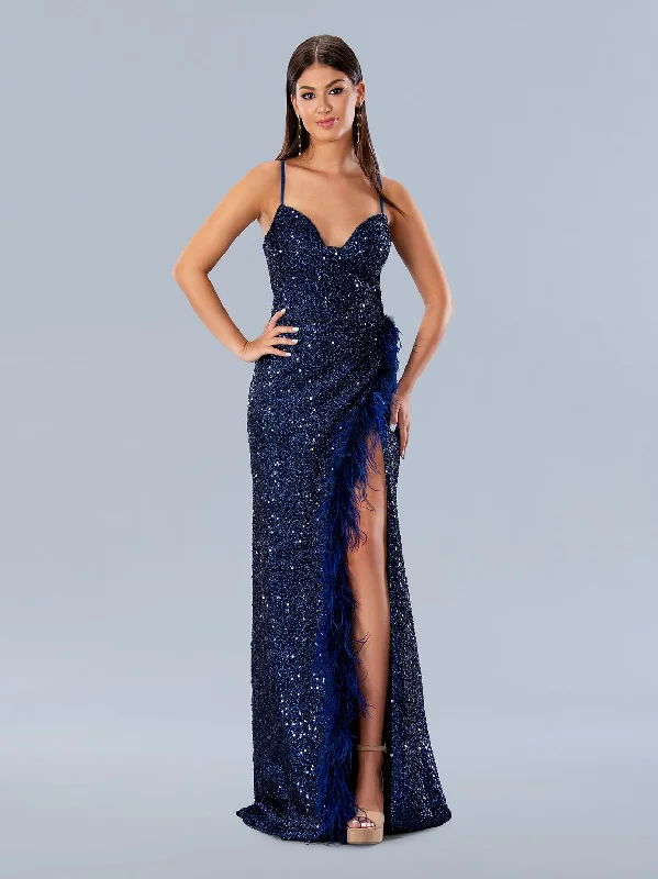 Big Discounts Stella Couture 24194 Long Formal Feather Prom Sequin Dress