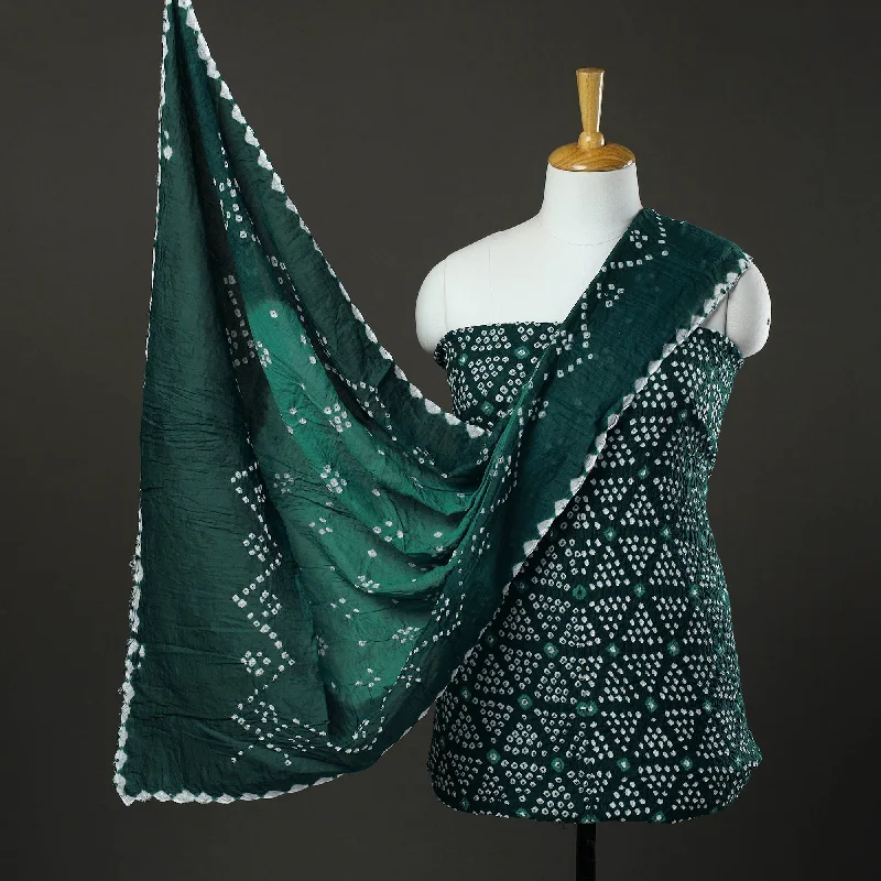 Blowout Sale Green - 3pc Tie & Dye Satin Cotton Bandhani Dress Material 48
