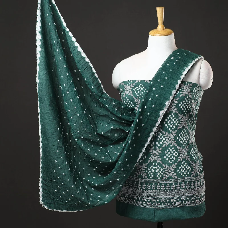 Mega Sale Green - 3pc Kutch Bandhani Tie-Dye Cotton Suit Material Set 224