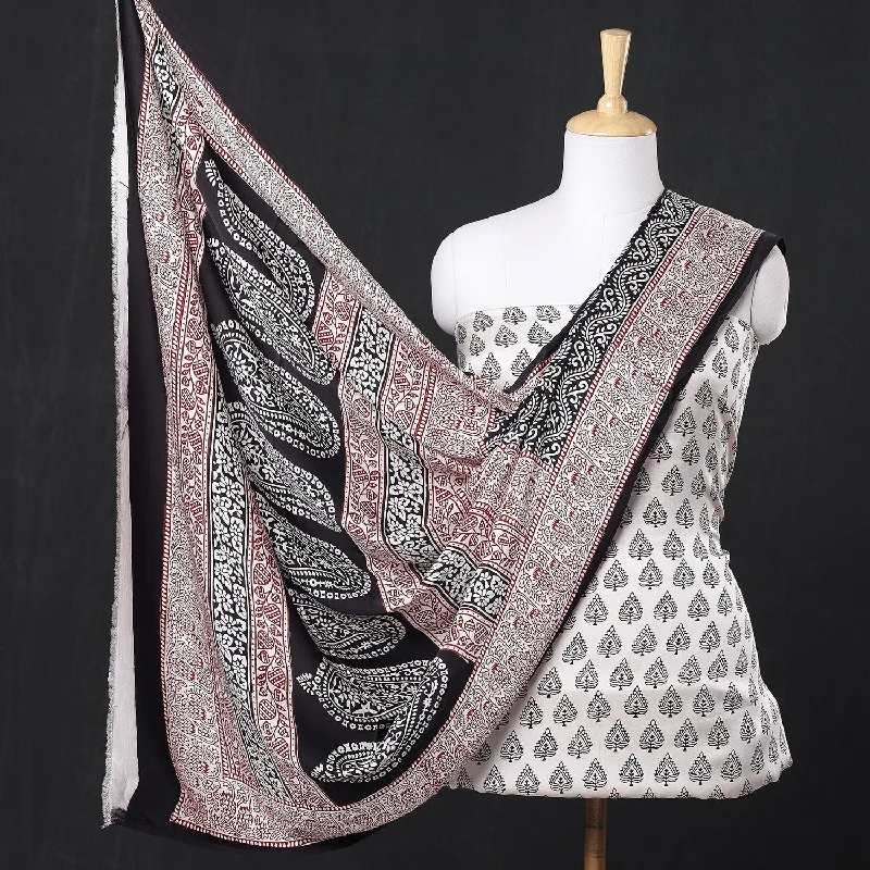 Super Savings White - 3pc Modal Silk Bagh Print Suit Material Set