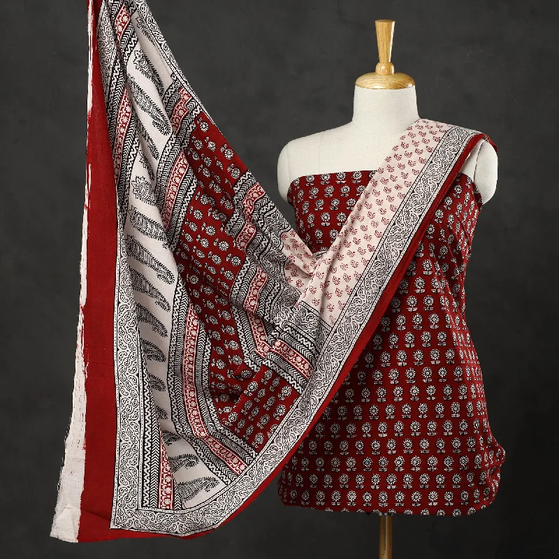 Closeout Red - 3pc Bagh Print Cotton Dress Material Set 09