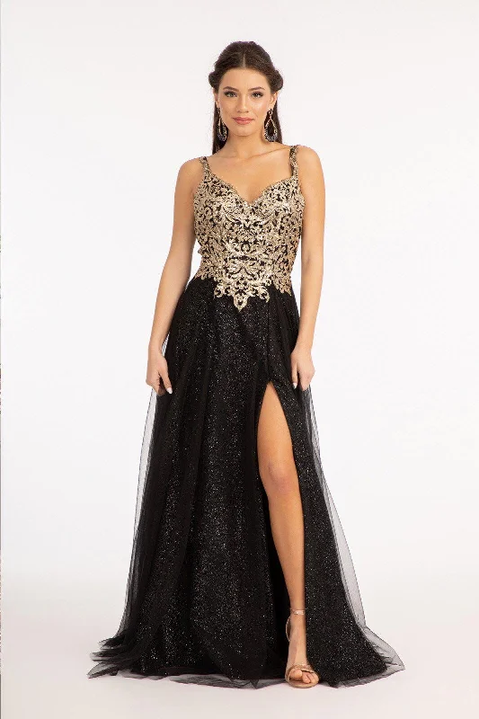 Crazy Deals Long Sleeveless Formal Glitter Prom Slit Dress