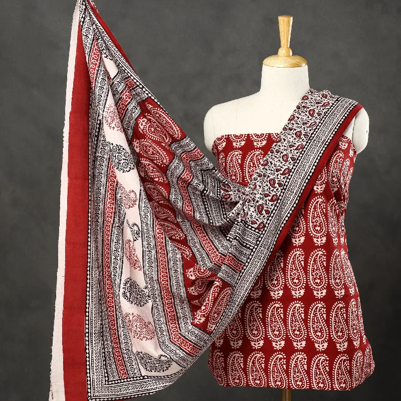 Flash Sale Red - 3pc Bagh Print Cotton Dress Material Set 43