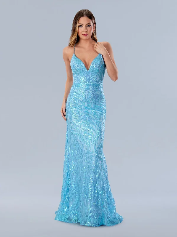 Closeout Stella Couture 24195 Long Formal Iridescent Sequin Prom Dress