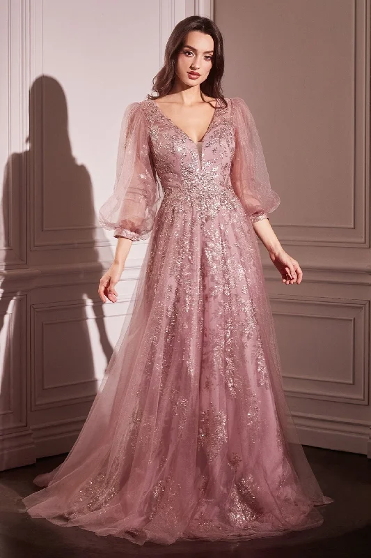 Sale Event Cinderella Divine CD0102 A Line Long Sleeve Beaded Formal Dress