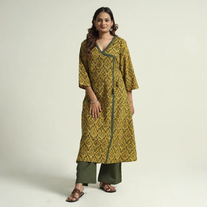 Today Only Yellow - Block Print Cotton Flared Ajrakh Kurta with Palazzo Set