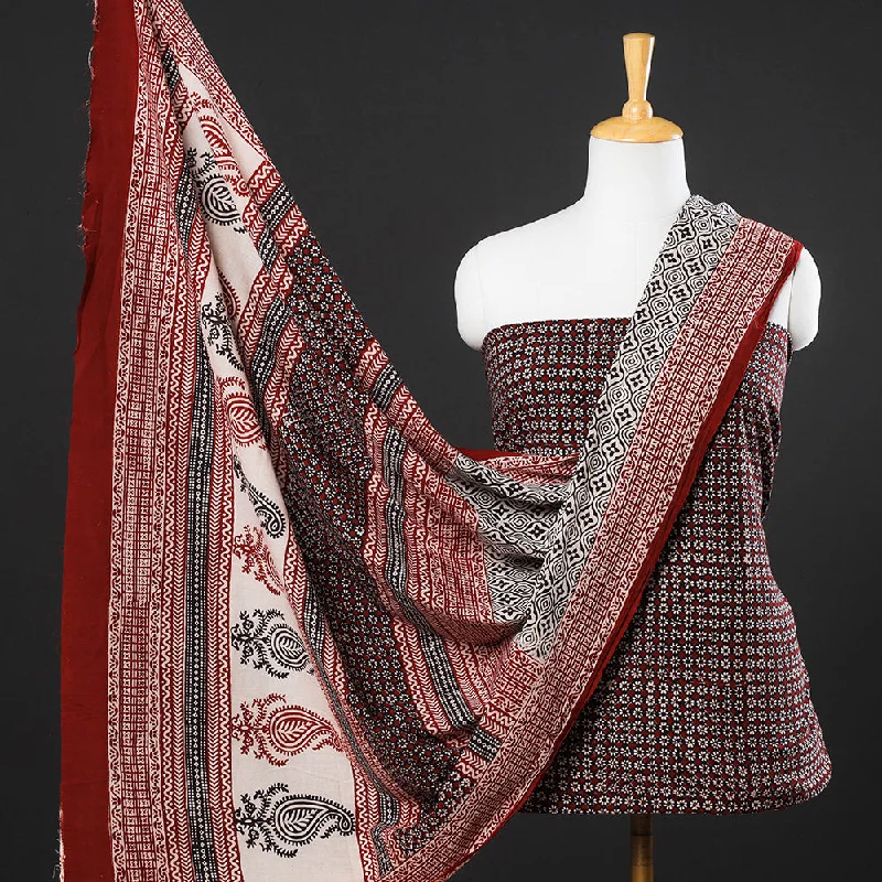 Online Exclusive Red - 3pc Natural Dyed Cotton Bagh Print Suit Material Set