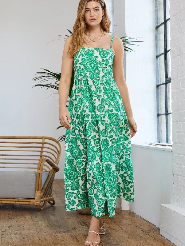 Savings Galore Montserrat Florence Print Organic Cotton Maxi Dress | Green