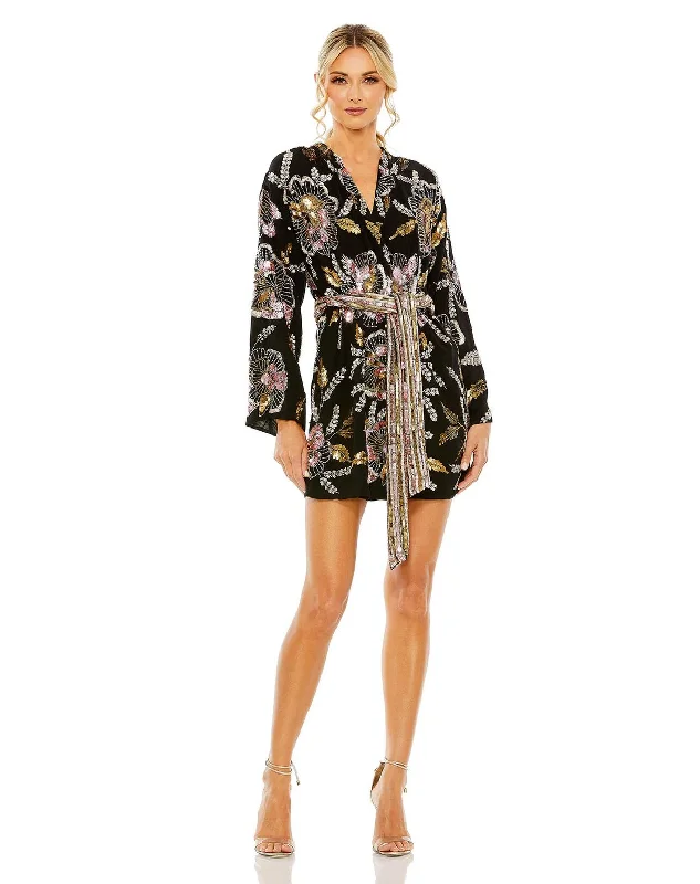 Special Savings Mac Duggal 93817 Beaded Floral Robe Short Dress