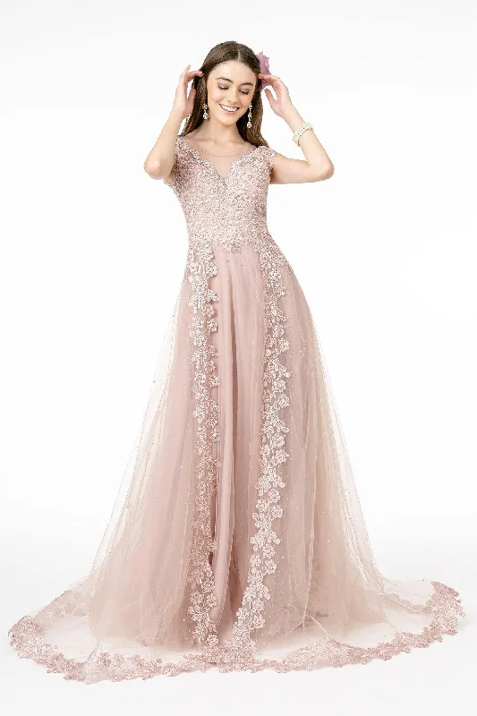 Deal Zone Embroidered Mesh A-Line Long Dress Sale