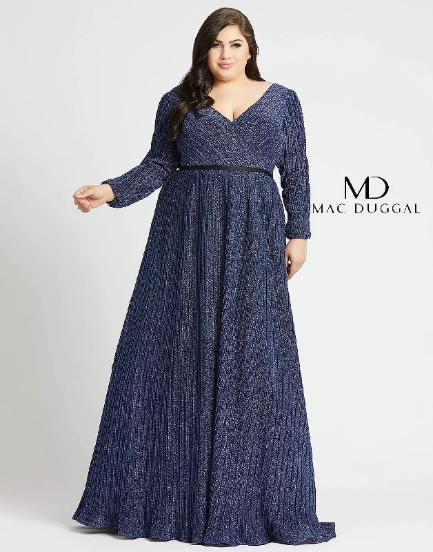 Warehouse Sale Sapphire 20W Mac Duggal 48892 Fabulouss Long Sleeve Plus Size Prom Dress Sale