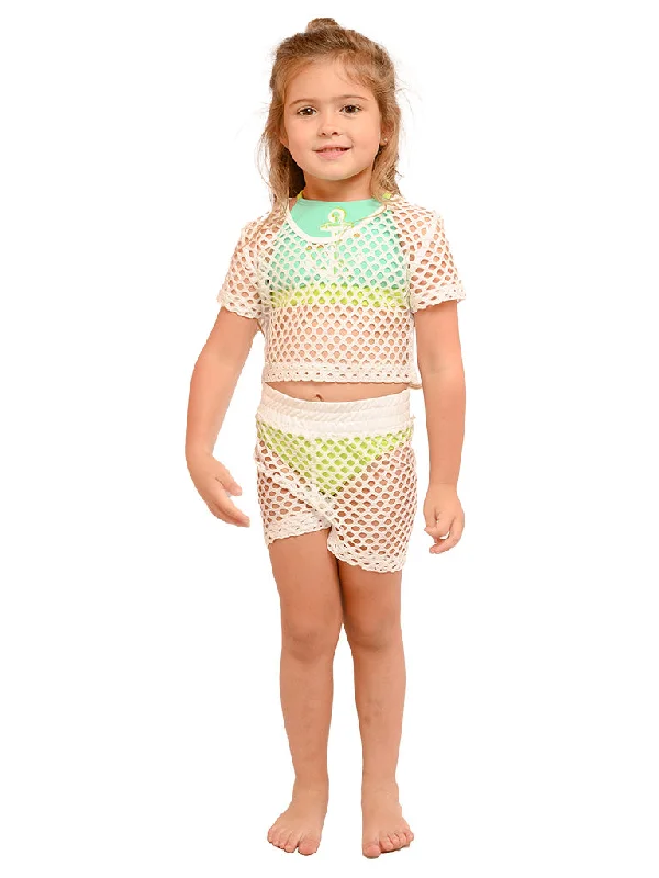 Members Only Girl's fishnet mesh crop top and short set