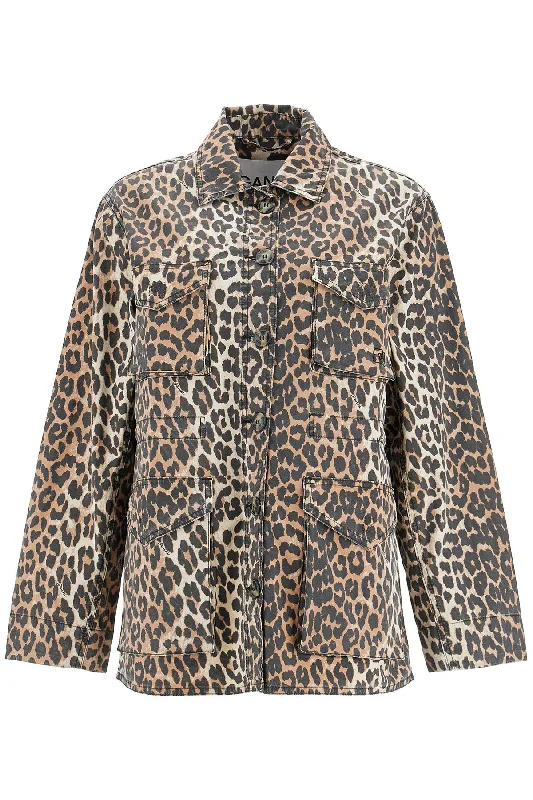 Savings Event Ganni Women's Leopard Print Canvas Overshirt