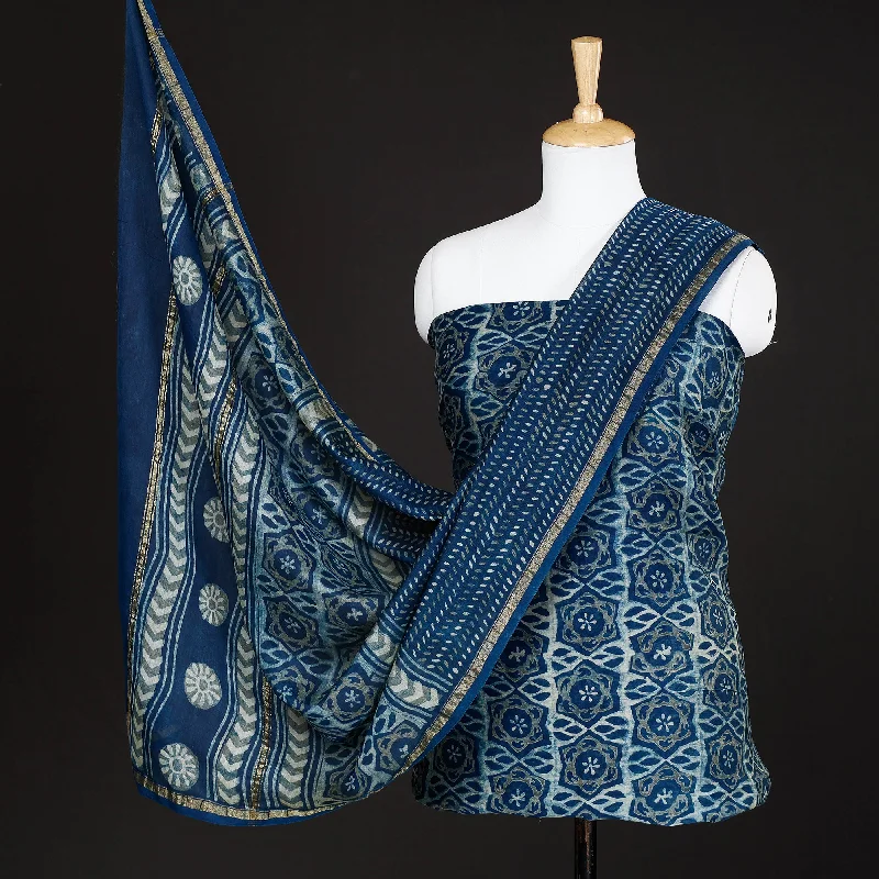 Early Access Blue - 3pc Akola Block Printed Chanderi Silk Suit Material Set