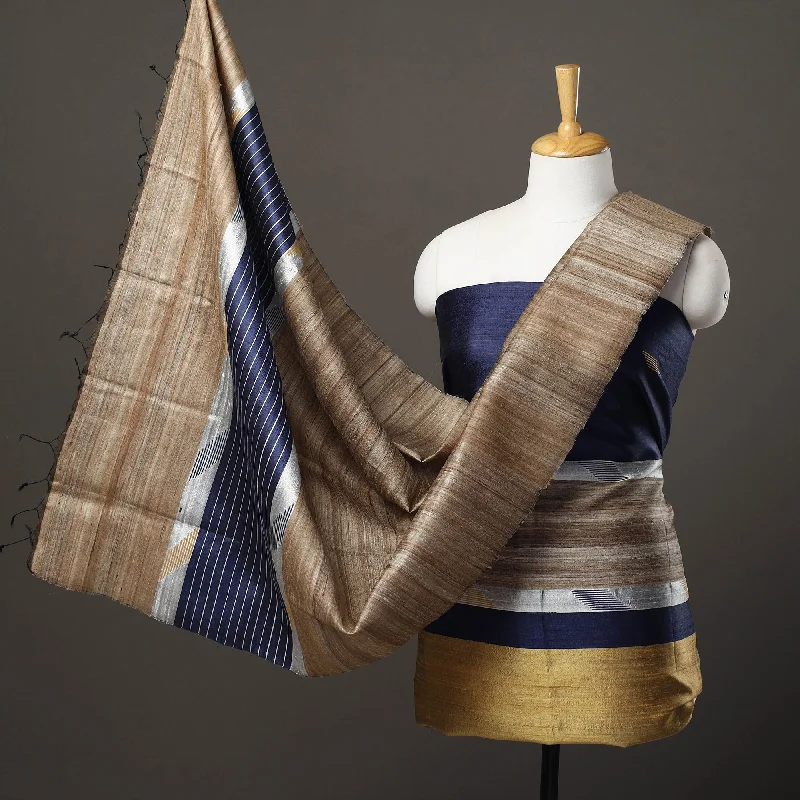 Price Reduction Blue - 3pc Bhagalpuri Handloom Tussar Silk Dress Material 03