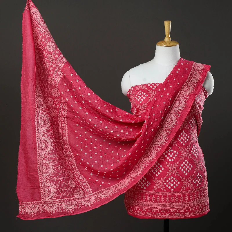 Special Discount Pink - 3pc Kutch Tie-Dye Satin Cotton Bandhni Dress Material 31