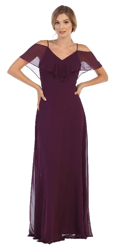 Midnight Madness Plum 2XL Long Off Shoulder Formal Bridesmaids Chiffon Dress Sale