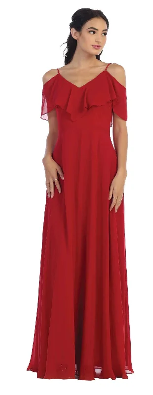 Closeout Sale Long Off Shoulder Formal Bridesmaids Chiffon Dress Sale