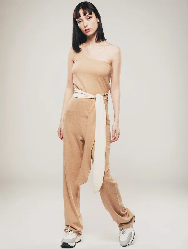 Lowest Price Organic Cotton One Shoulder Jumpsuit | Light Brown