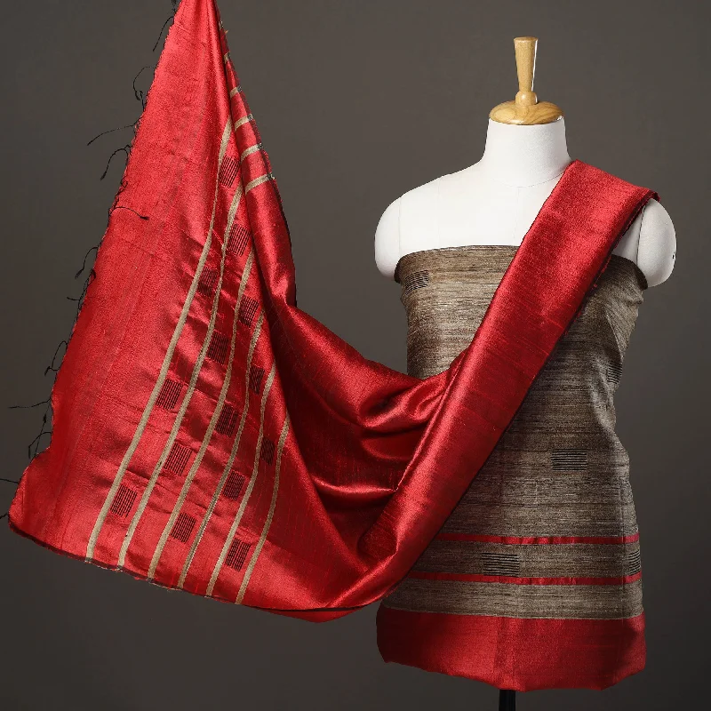 Online Specials Brown - 3pc Bhagalpuri Handloom Tussar Silk Dress Material 08