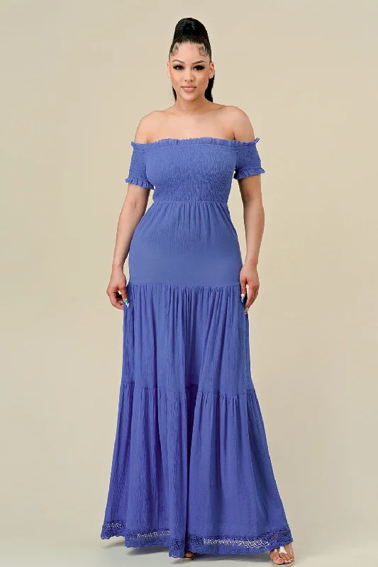 Value Deals Long Off Shoulder Ruched Maxi Dress