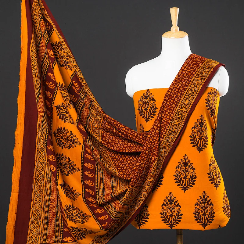 Special Promotion Orange - 3pc Natural Dyed Cotton Bagh Print Suit Material Set 03 Special Promotion Orange - 3pc Natural Dyed Cotton Bagh Print Suit Material Set 03