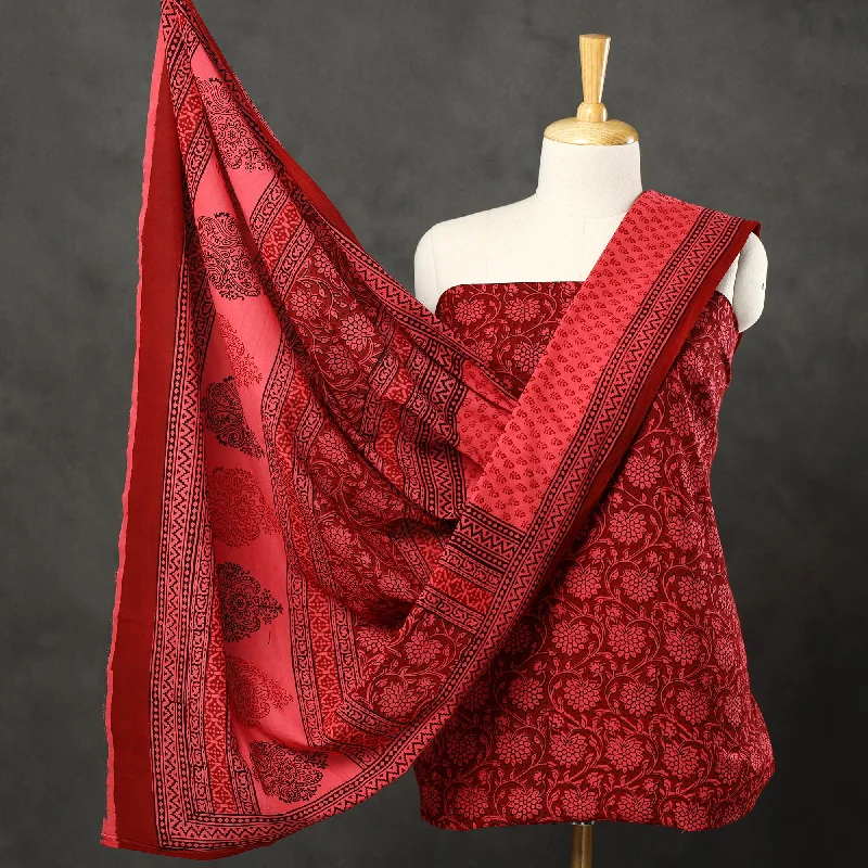 Unmissable Offer Red - 3pc Bagh Print Cotton Dress Material Set 46