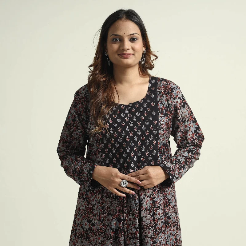 Quick Sale Multicolor - Block Print Cotton Flared Ajrakh Kurta with Palazzo Set