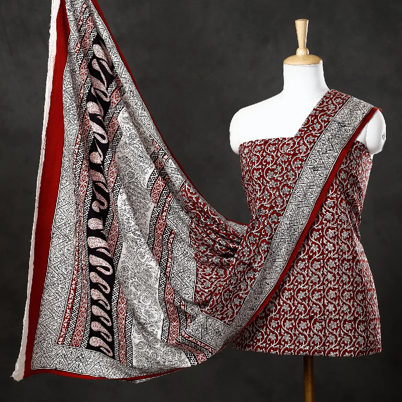 Don't Miss Red - 3pc Natural Dyed Cotton Bagh Print Suit Material Set 24