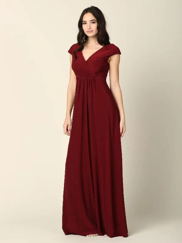 Act Fast Burgundy 2XL Mother of the Bride Long V Neck Formal Dress Sale