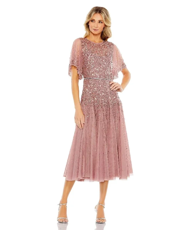 Weekend Deal Mac Duggal 93655 Short Sleeve Tea Length Dress